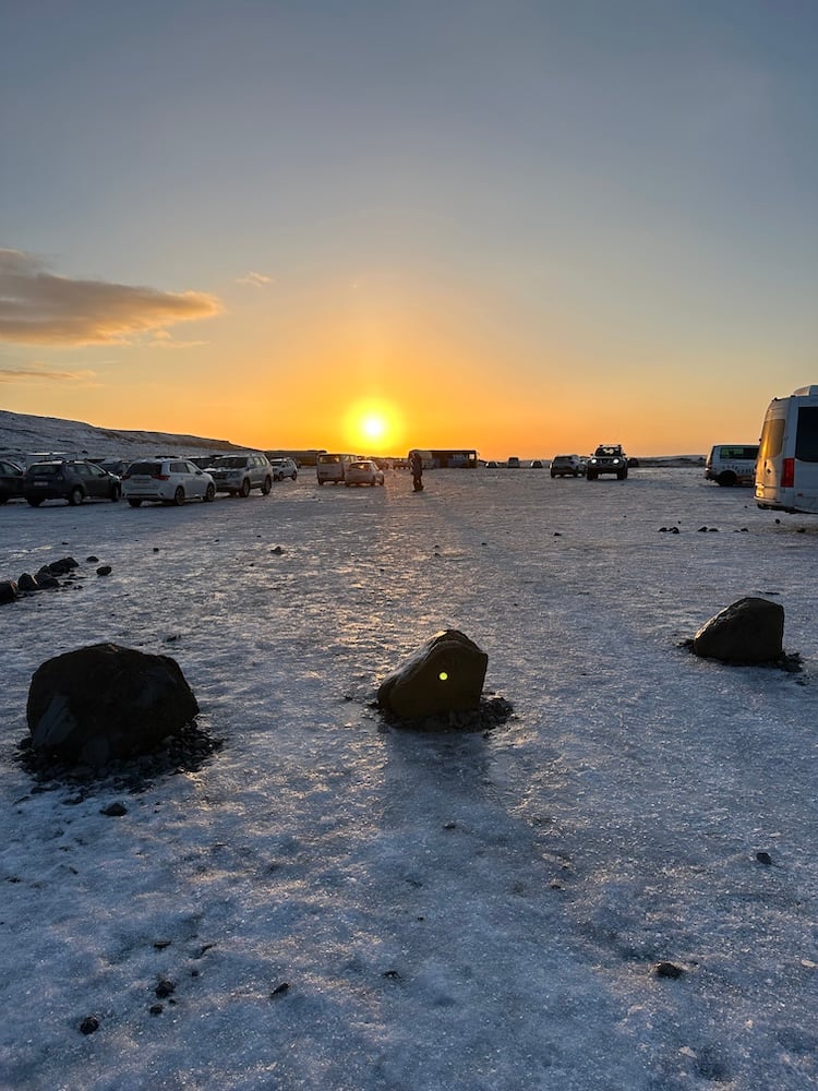 About 2pm in the Sólheimajökull Parking Lot