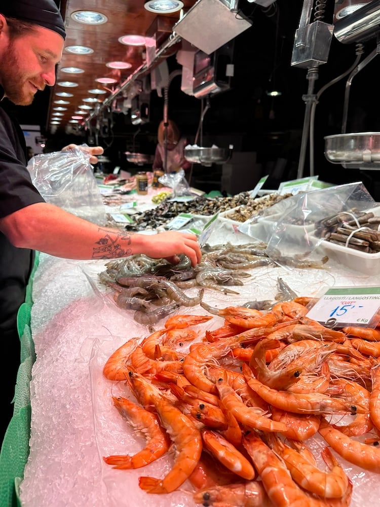 Selecting Seafood at La Boqueria