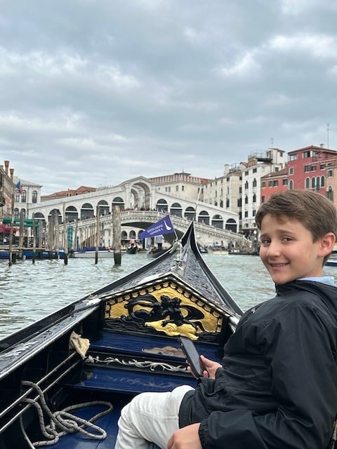 Seb Cruisin' Toward the Rialto Bridge